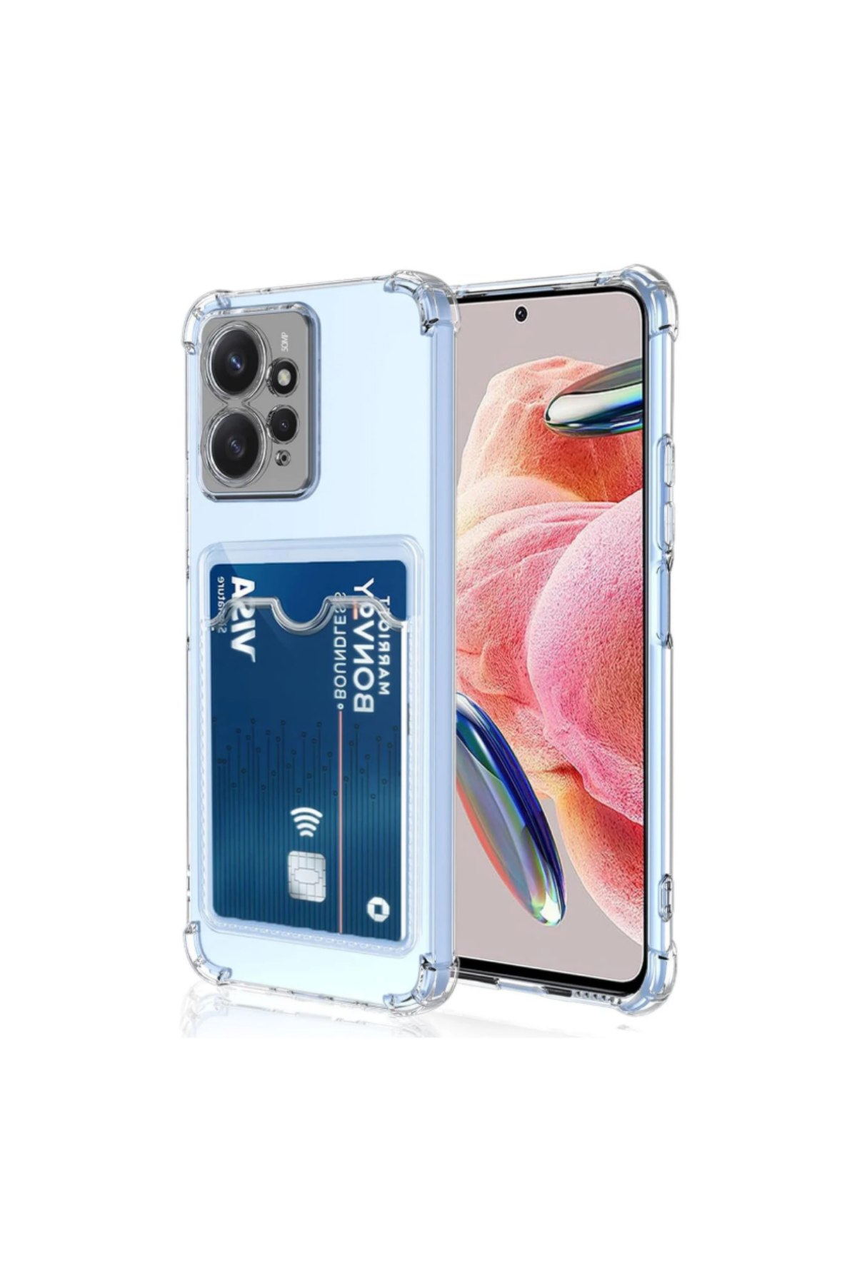 Xiaomi Redmi Note 12 4G Kapak Kamera Korumalı Kartlıklı Darbe Emici Özellikli Şeffaf Silikon Kılıf