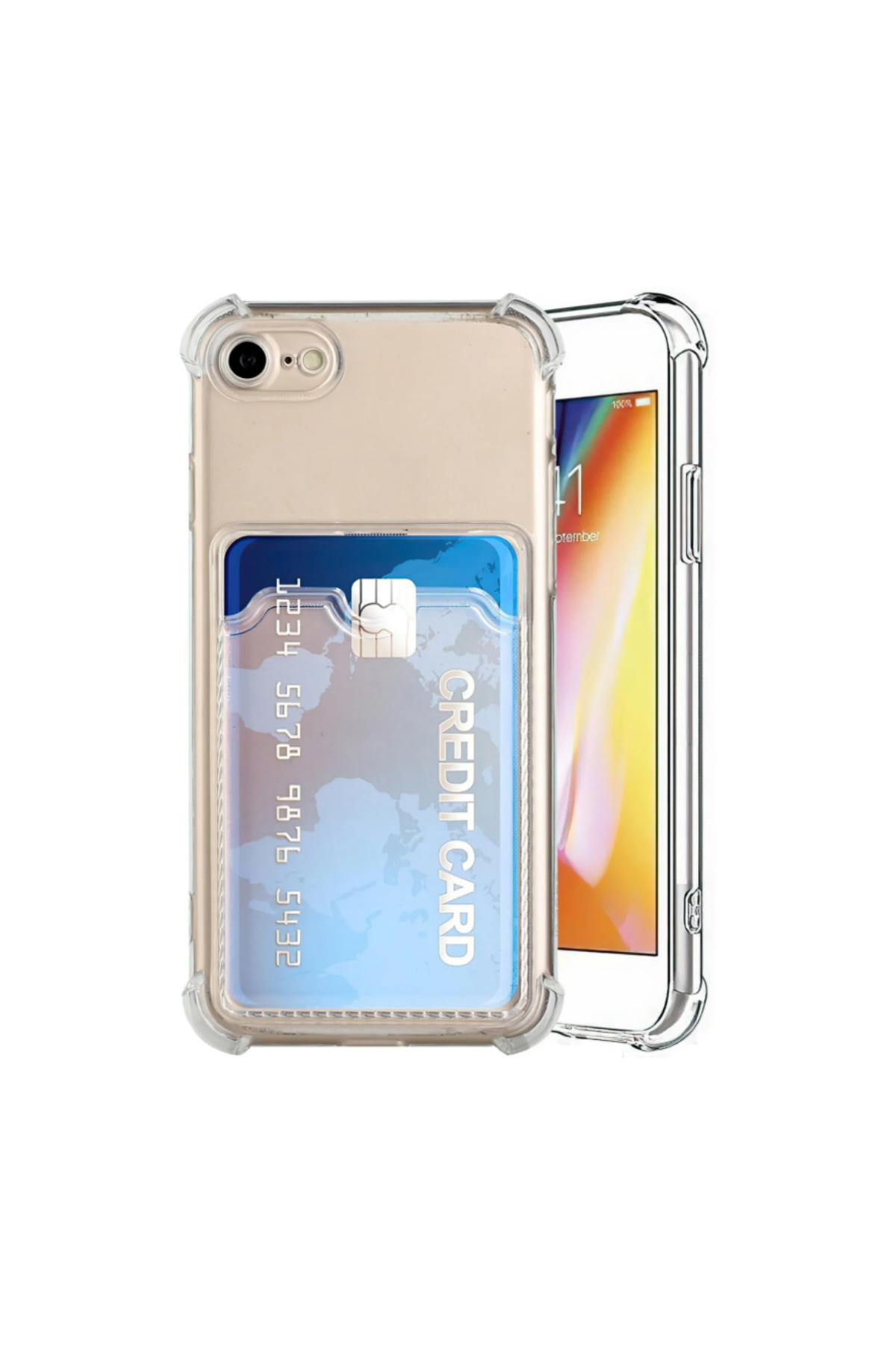 Apple iPhone SE 2020 Kapak Kamera Korumalı Kartlıklı Darbe Emici Özellikli Şeffaf Silikon Kılıf