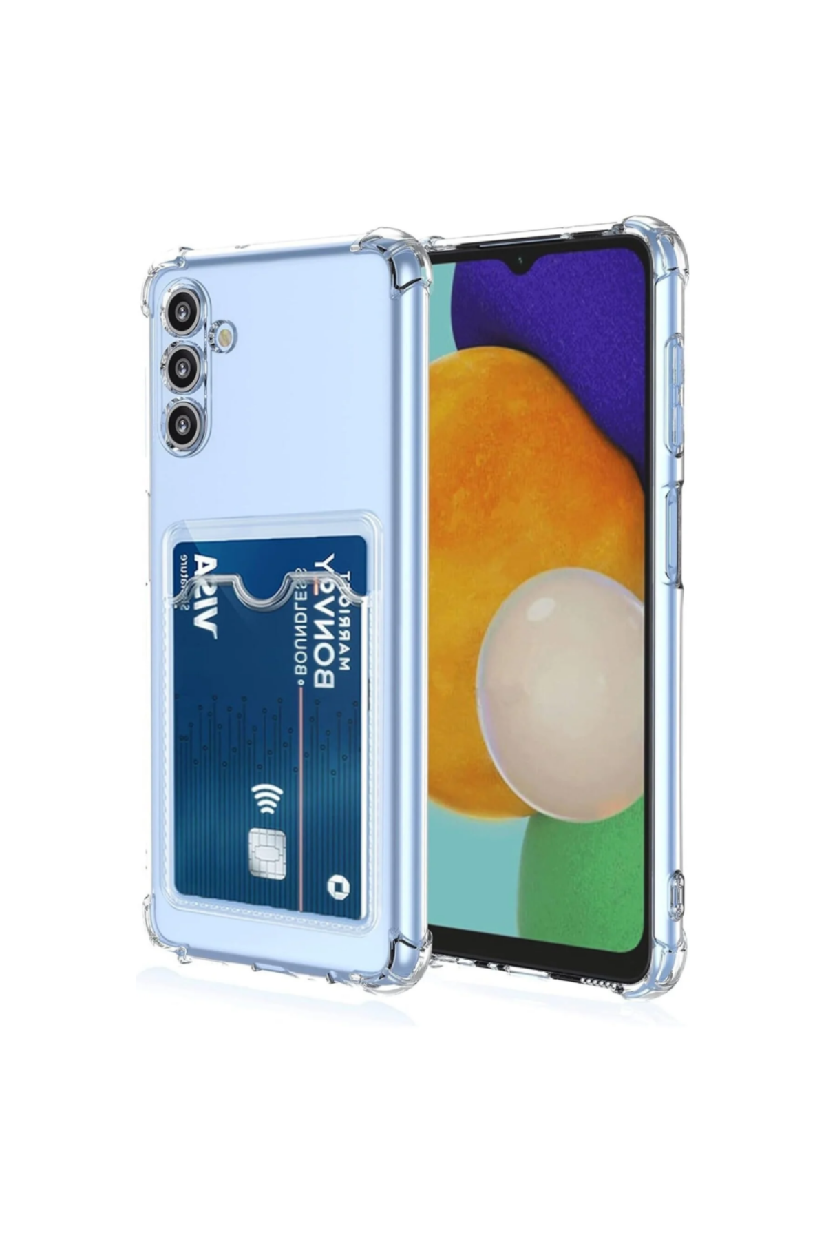 Samsung Galaxy M14 Kapak Kamera Korumalı Kartlıklı Darbe Emici Özellikli Şeffaf Silikon Kılıf