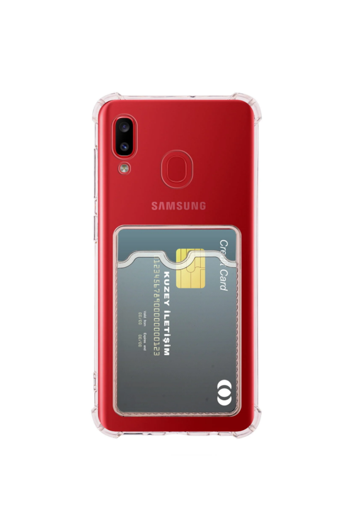 Samsung Galaxy A30 Kapak Kamera Korumalı Kartlıklı Darbe Emici Özellikli Şeffaf Silikon Kılıf