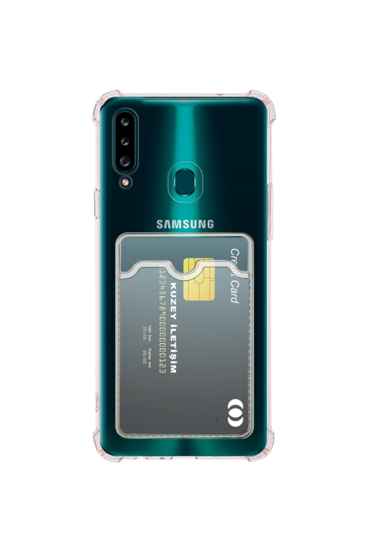 Samsung Galaxy A20S Kapak Kamera Korumalı Kartlıklı Darbe Emici Özellikli Şeffaf Silikon Kılıf