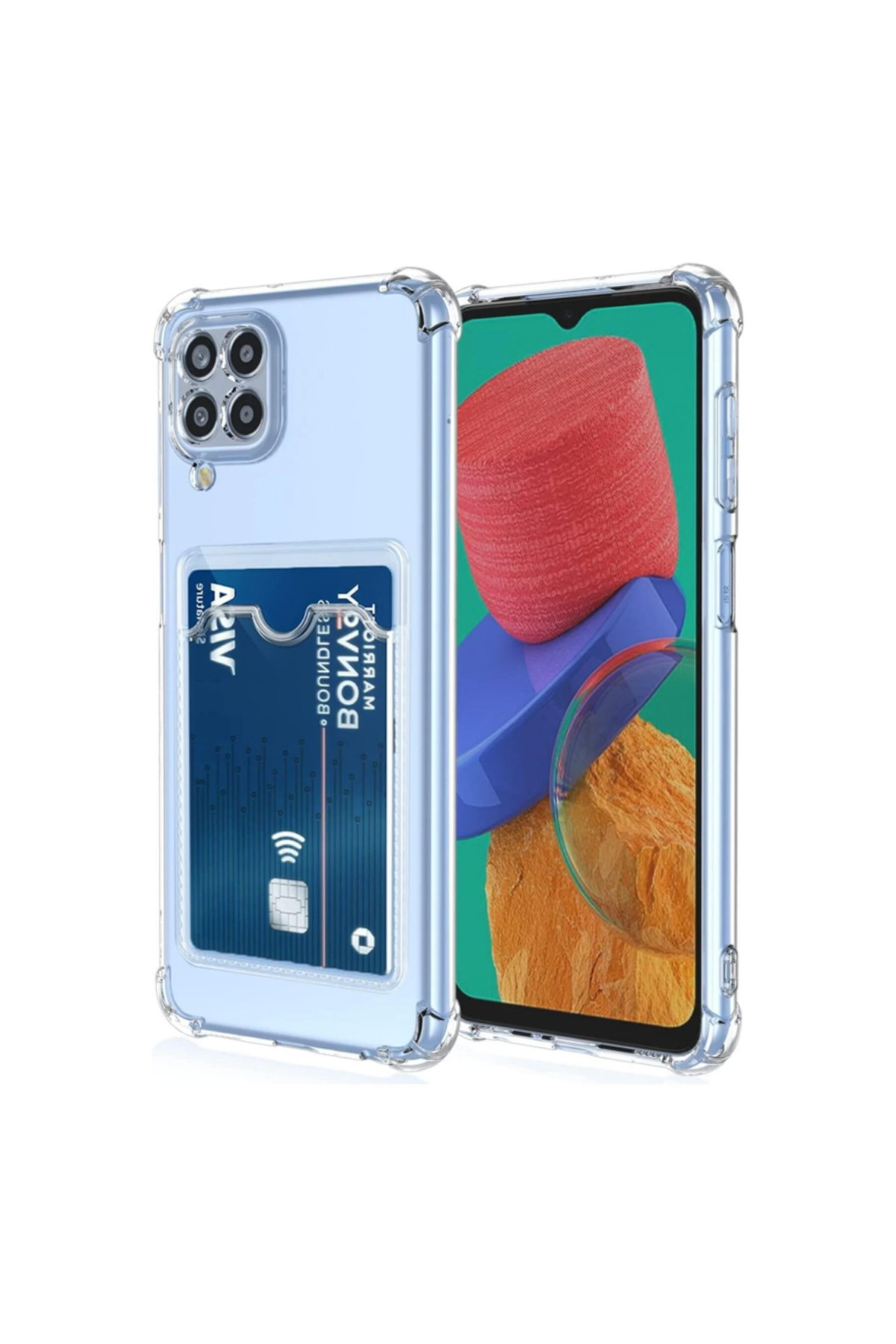 Samsung Galaxy A22 Kapak Kamera Korumalı Kartlıklı Darbe Emici Özellikli Şeffaf Silikon Kılıf