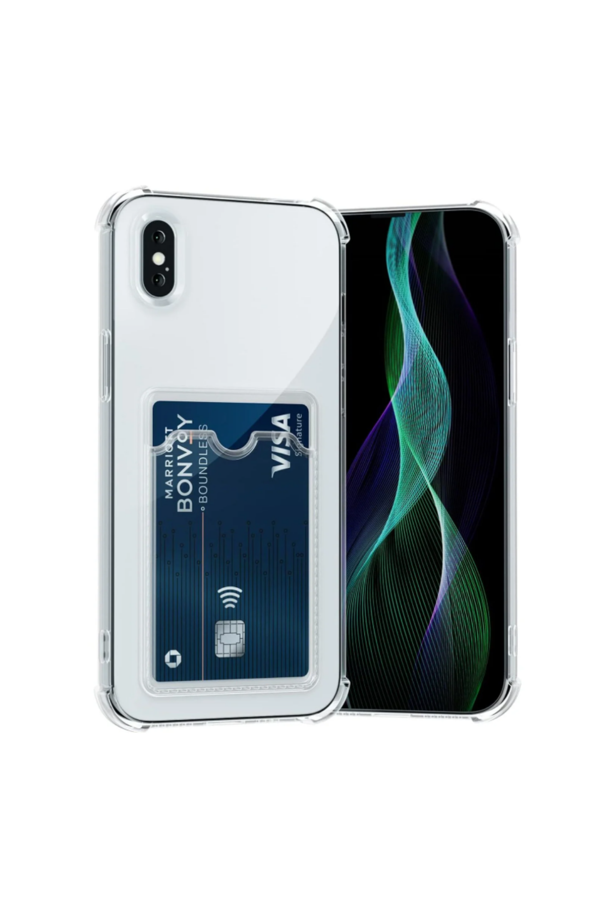 Apple iPhone X Kapak Kamera Korumalı Kartlıklı Darbe Emici Özellikli Şeffaf Silikon Kılıf