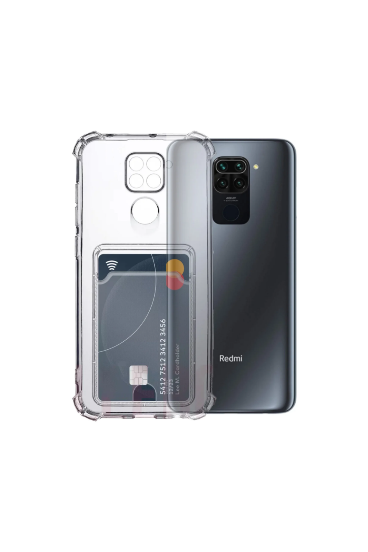 Xiaomi Redmi Note 9 Kapak Kamera Korumalı Kartlıklı Darbe Emici Özellikli Şeffaf Silikon Kılıf