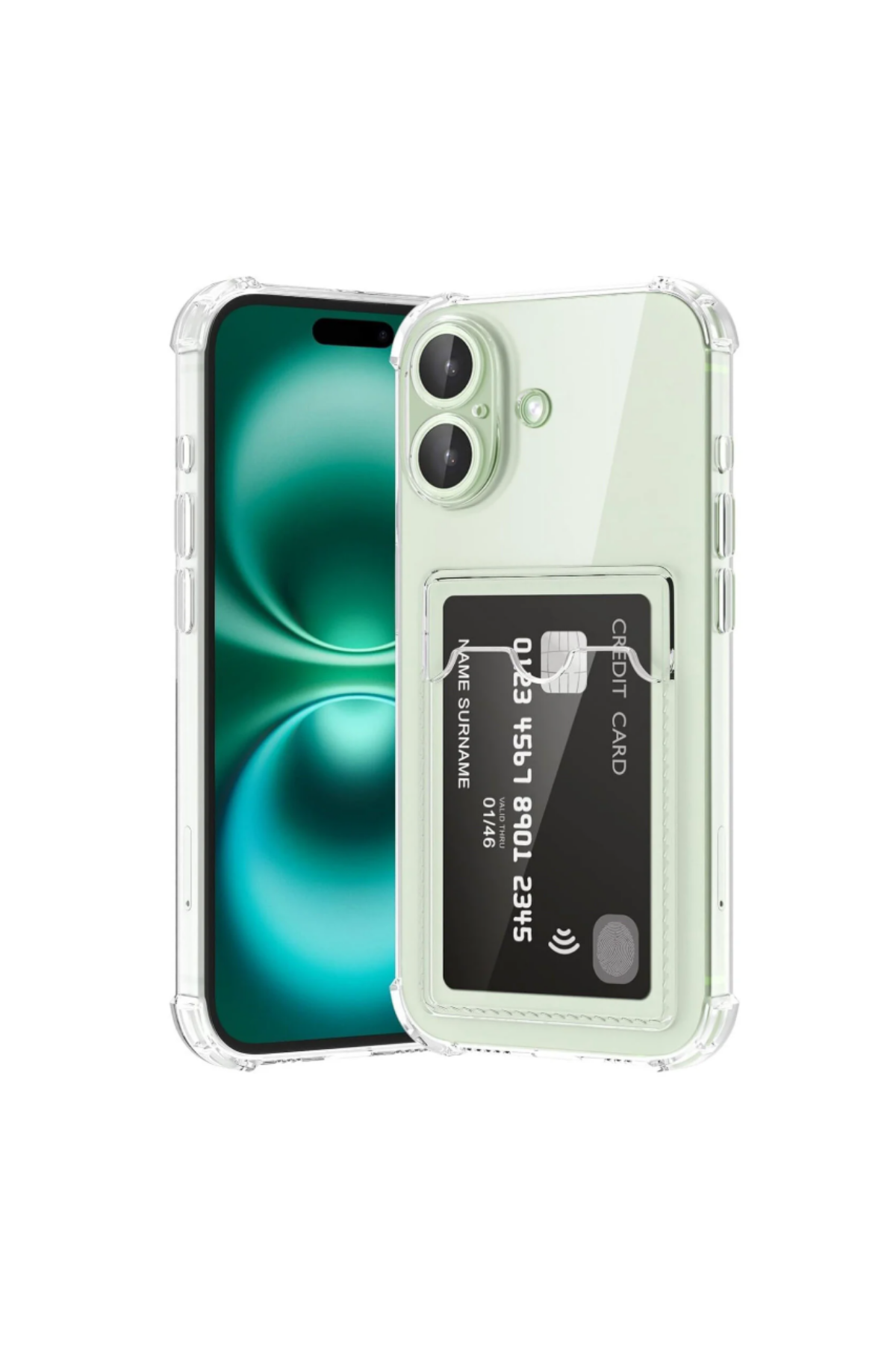 Apple iPhone 16 Kapak ile Uyumlu  Kartlıklı Darbe Emici Özellikli Şeffaf Silikon Kılıf