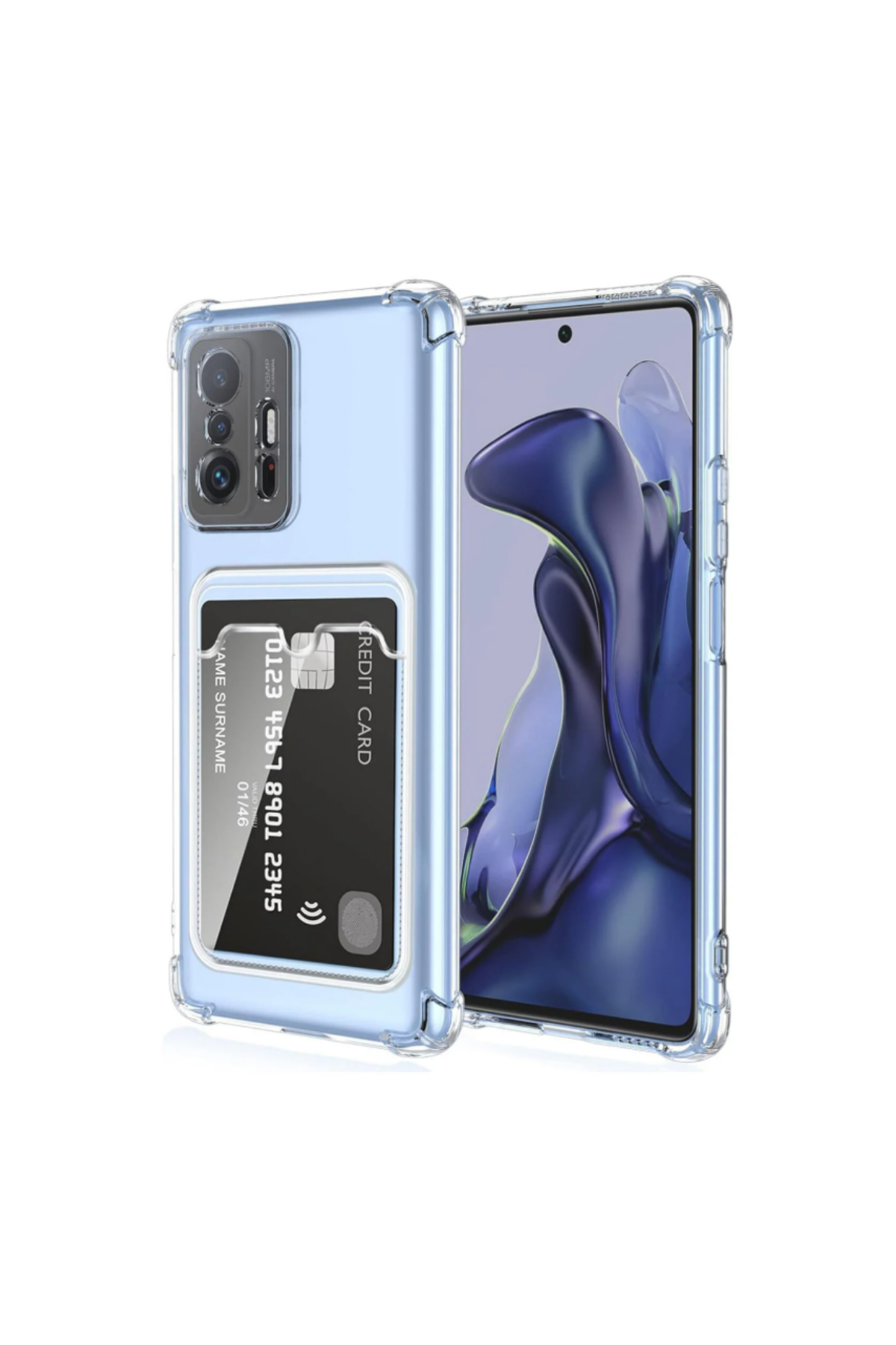 Xiaomi Mi 11T Pro Kapak ile Uyumlu  Kartlıklı Darbe Emici Özellikli Şeffaf Silikon Kılıf