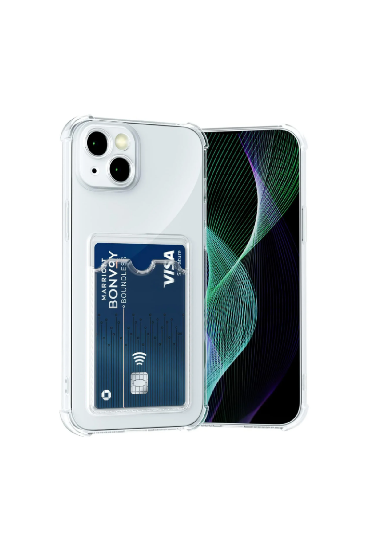 Apple iPhone 15 Kapak Kamera Korumalı Kartlıklı Darbe Emici Özellikli Şeffaf Silikon Kılıf