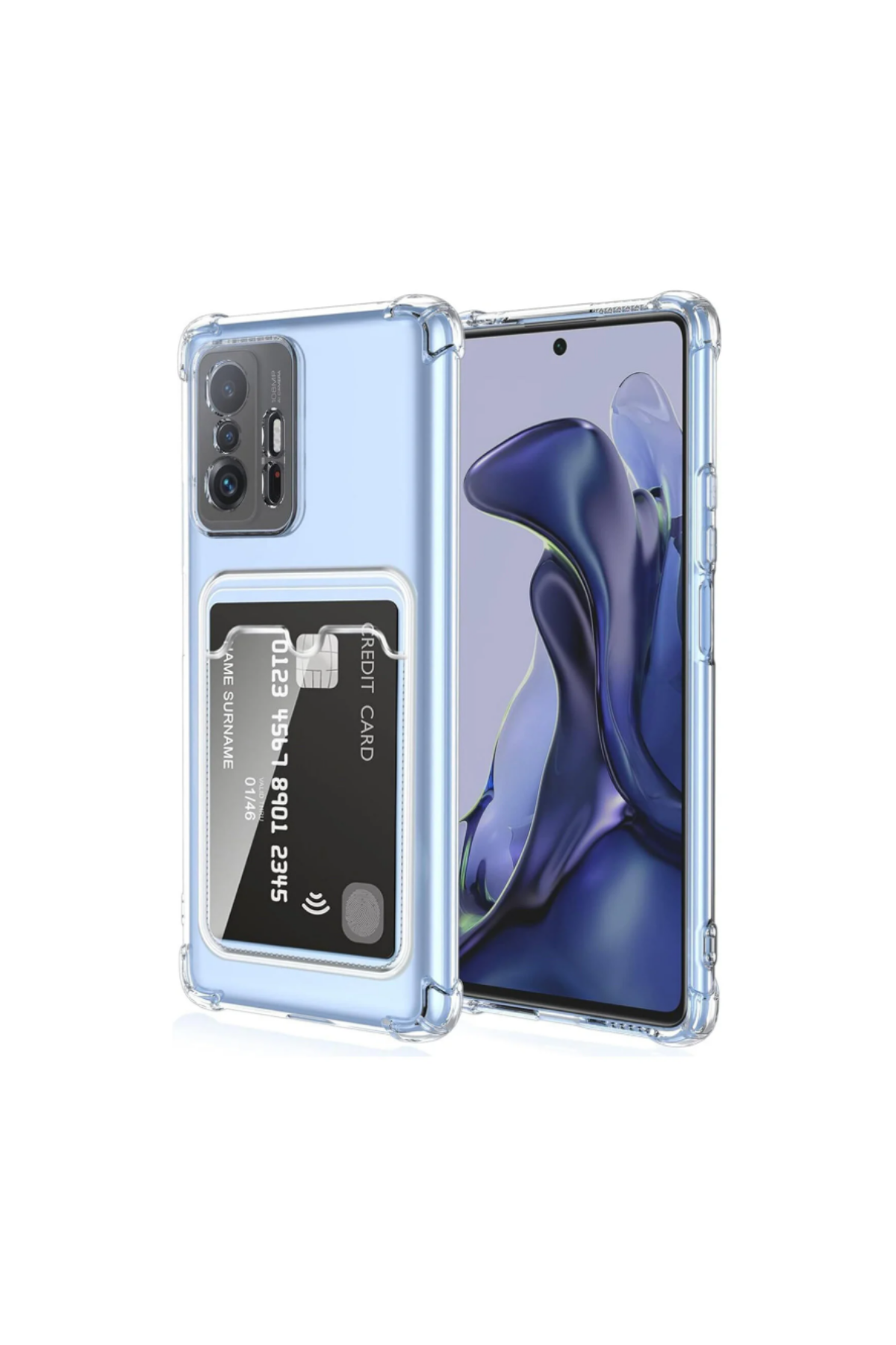 Xiaomi Mi 11T Kapak ile Uyumlu Kamera Korumalı Kartlıklı Darbe Emici Özellikli Şeffaf Silikon Kılıf