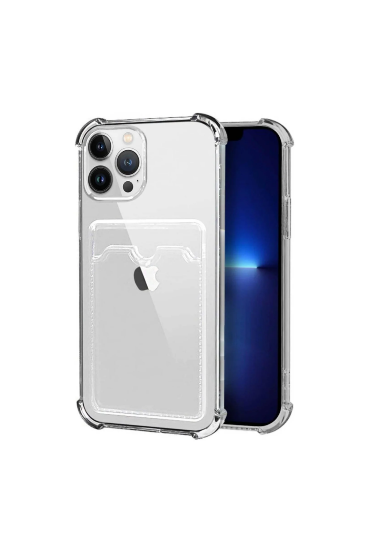 Apple iPhone 13 Pro Kapak Kamera Korumalı Kartlıklı Darbe Emici Özellikli Şeffaf Silikon Kılıf