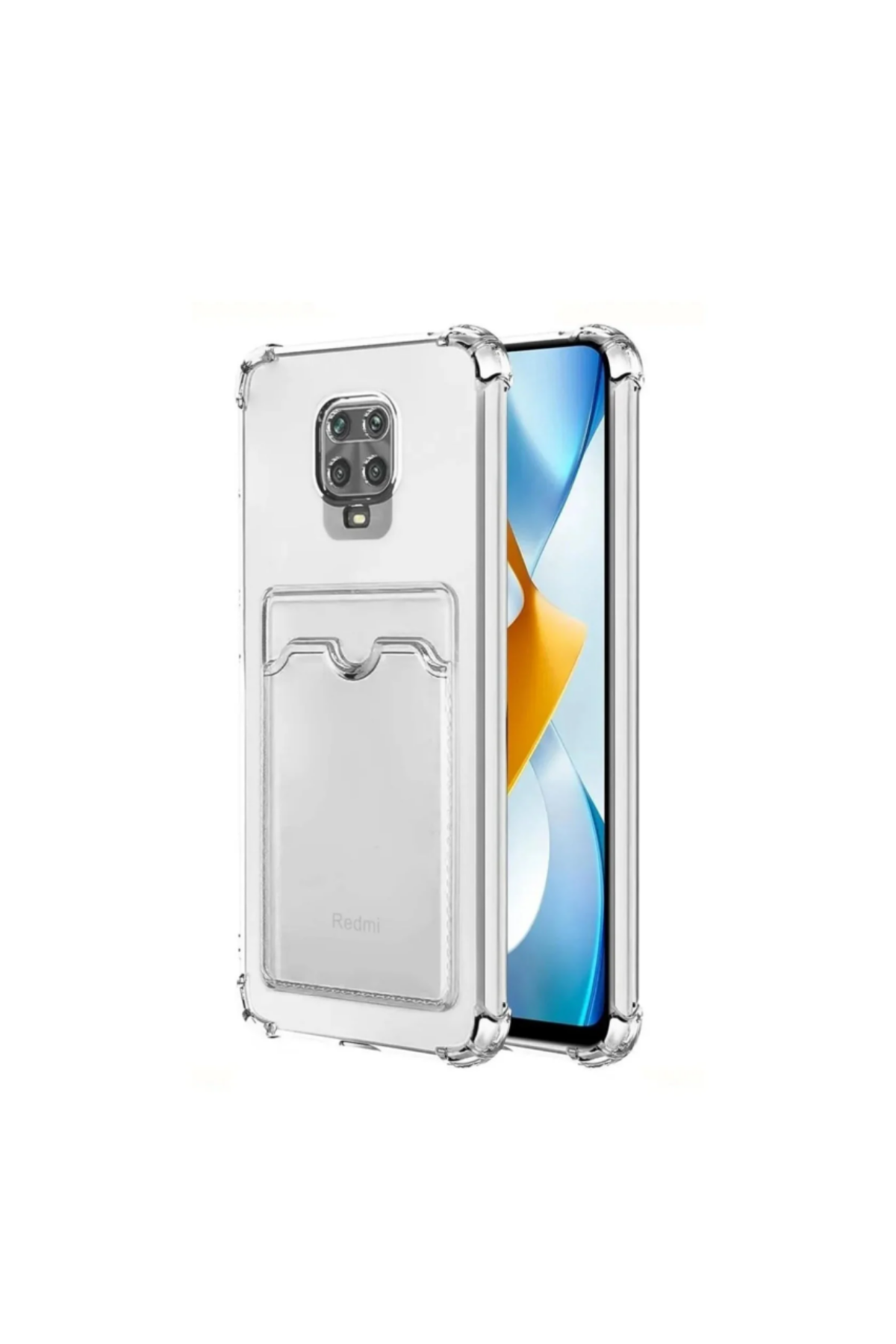 Xiaomi Redmi Note 9 Pro Kapak Kamera Korumalı Kartlıklı Darbe Emici Özellikli Şeffaf Silikon Kılıf