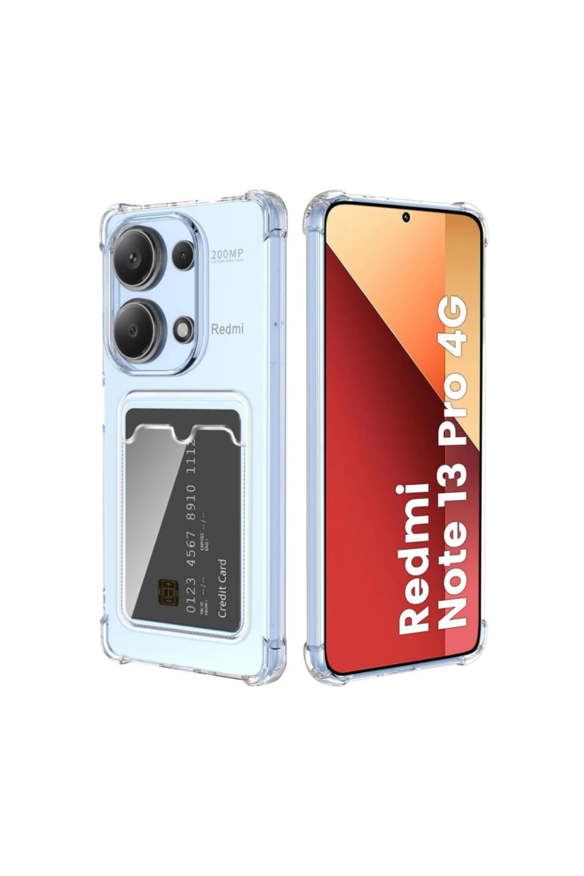 Xiaomi Redmi Note 13 Pro 4G Kapak ile Uyumlu  Kartlıklı Darbe Emici Şeffaf Silikon Kılıf