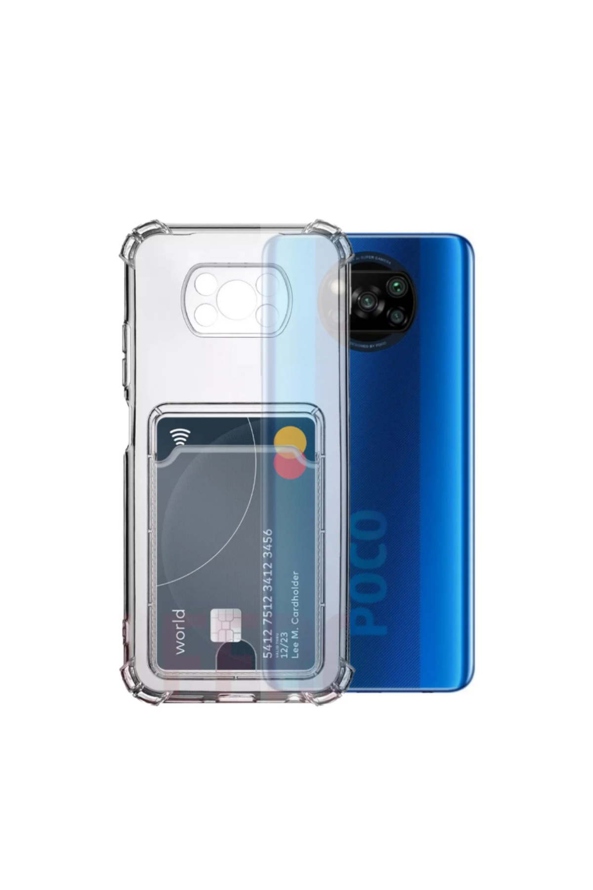 Xiaomi Poco X3 NFC Kapak Kamera Korumalı Kartlıklı Darbe Emici Özellikli Şeffaf Silikon Kılıf