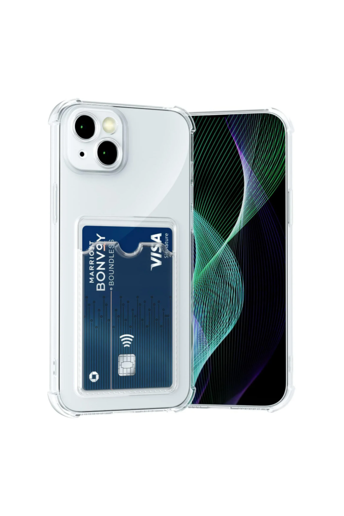 Apple iPhone 14 Plus Kapak Kamera Korumalı Kartlıklı Darbe Emici Özellikli Şeffaf Silikon Kılıf