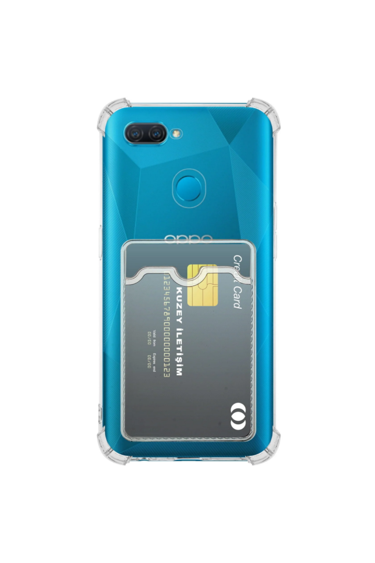 Oppo A12 Kapak Kamera Korumalı Kartlıklı Darbe Emici Özellikli Şeffaf Silikon Kılıf
