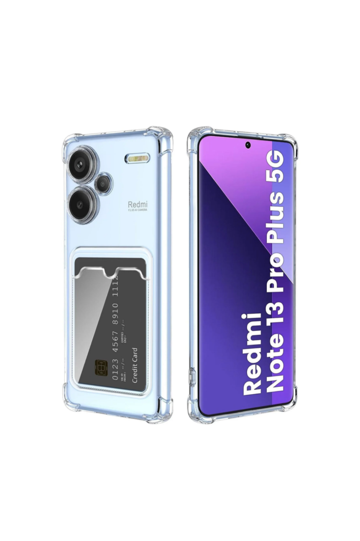 Xiaomi Redmi Note 13 Pro Plus Kapak ile Uyumlu  Kartlıklı Darbe Emici Şeffaf Silikon Kılıf