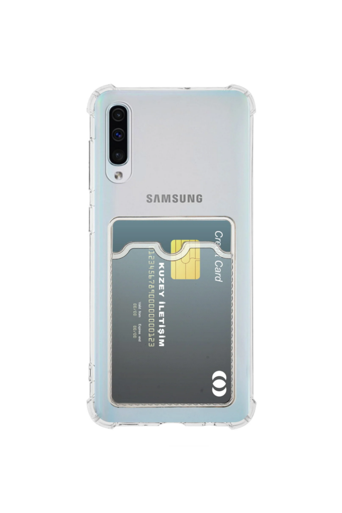 Samsung Galaxy A50S Kapak Kamera Korumalı Kartlıklı Darbe Emici Özellikli Şeffaf Silikon Kılıf