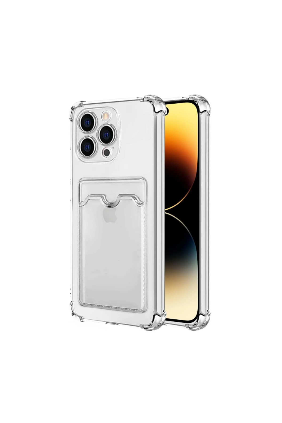 Apple iPhone 14 Pro Kapak Kamera Korumalı Kartlıklı Darbe Emici Özellikli Şeffaf Silikon Kılıf