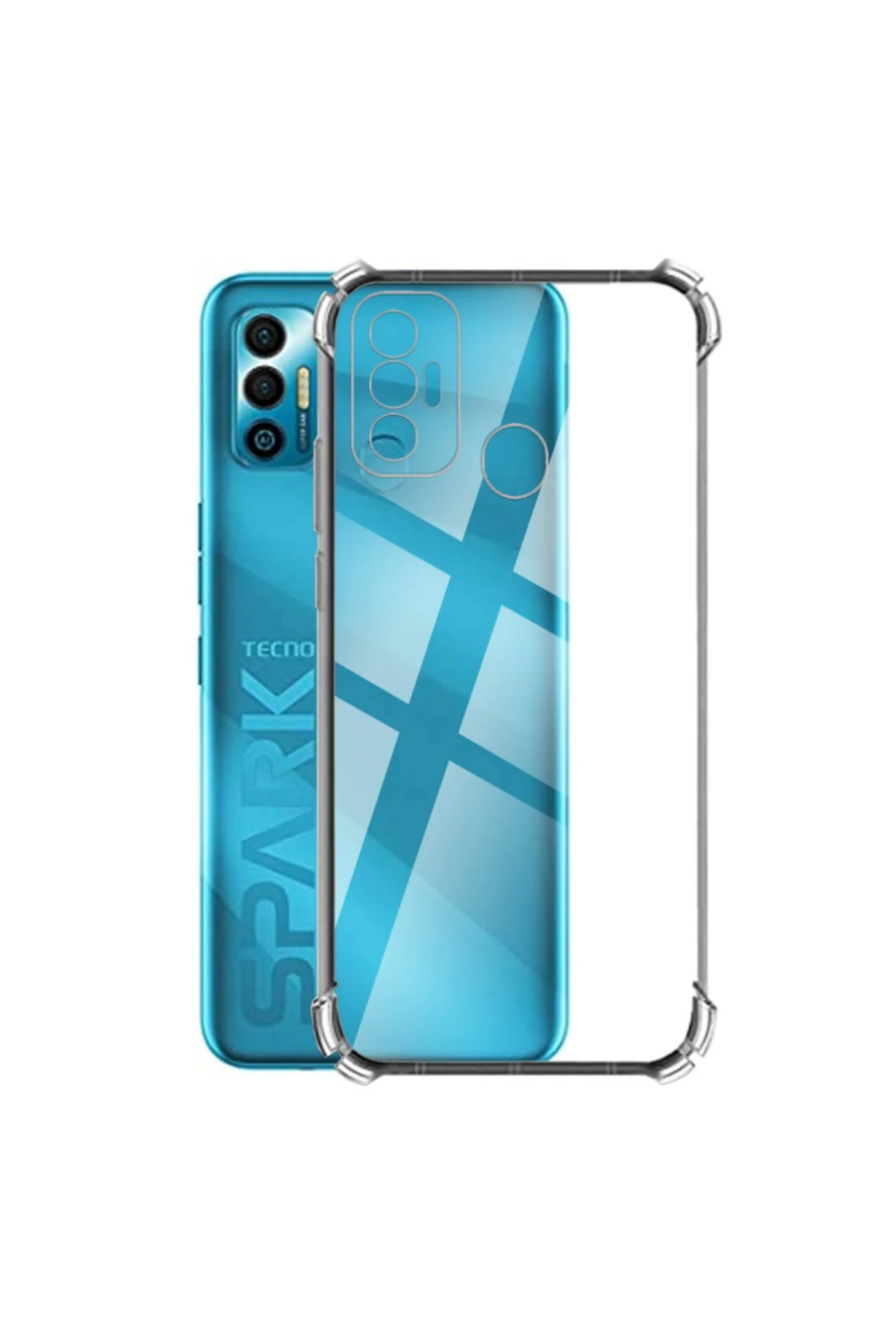 Tecno Spark 7 ile Uyumlu Kapak Kamera Korumalı Şeffaf Airbag Antishock Köşe Korumalı Silikon Şeffaf Kılıf