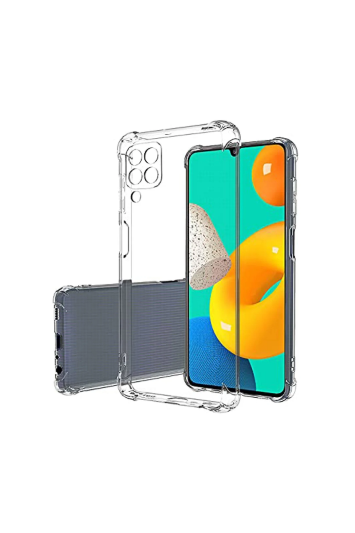 Samsung Galaxy M32 ile Uyumlu Kapak Kamera Korumalı Antişok Airbag Köşe Korumalı Silikon Şeffaf Kılıf