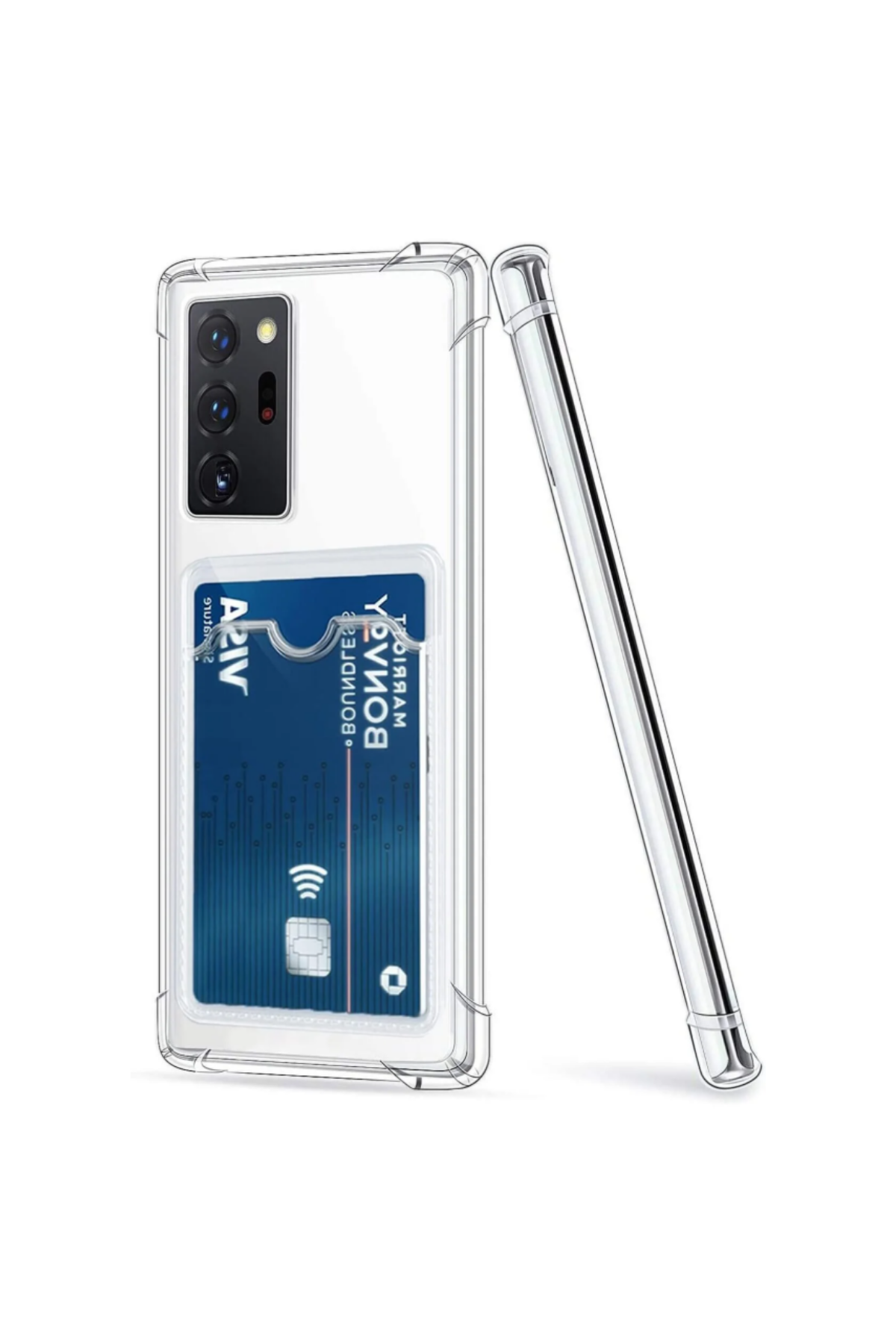 Samsung Galaxy Note 20 Ultra Kamera Korumalı Kartlıklı Darbe Emici Özellikli Şeffaf Silikon Kılıf