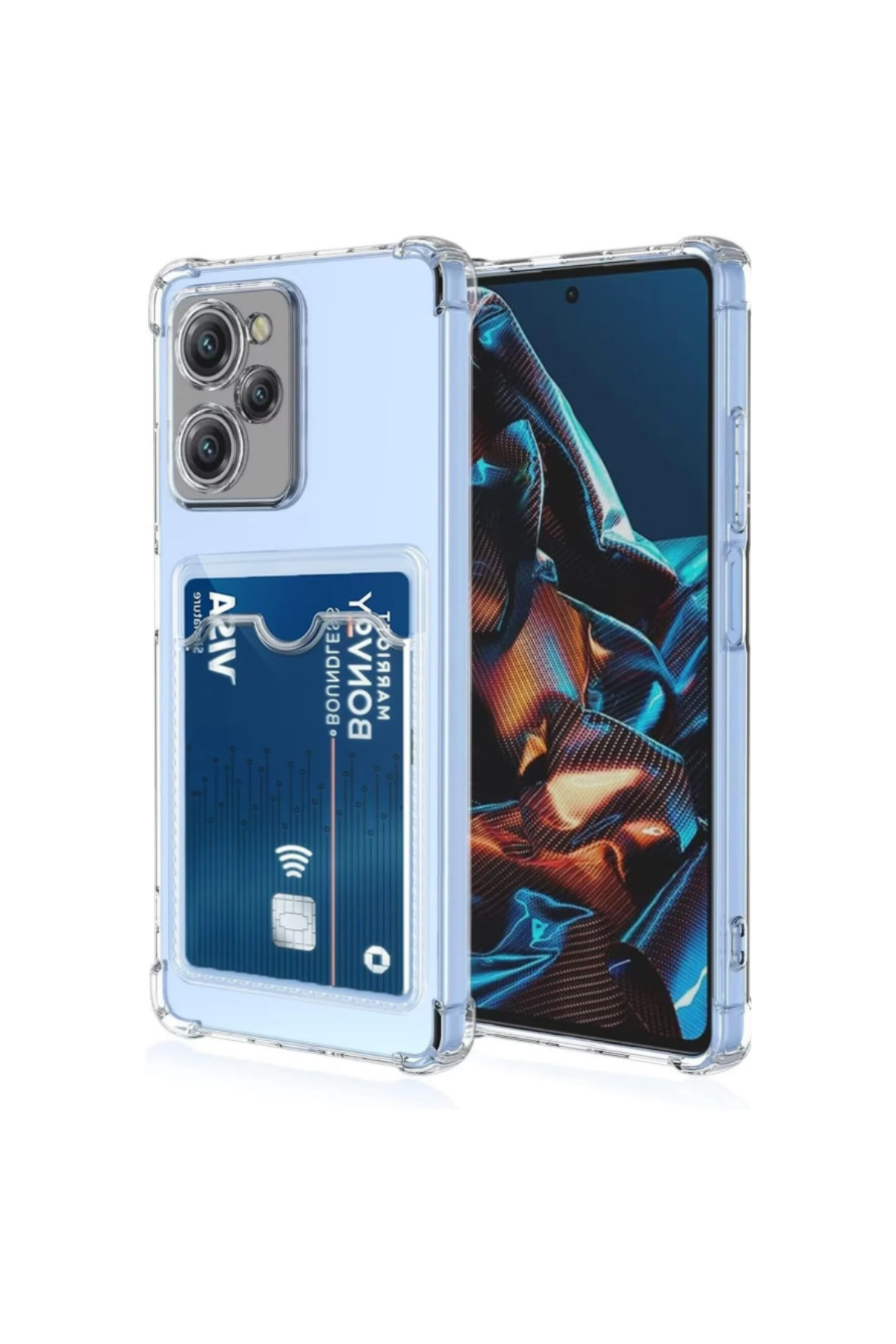 Xiaomi Poco X5 Pro Kapak Kamera Korumalı Kartlıklı Darbe Emici Özellikli Şeffaf Silikon Kılıf