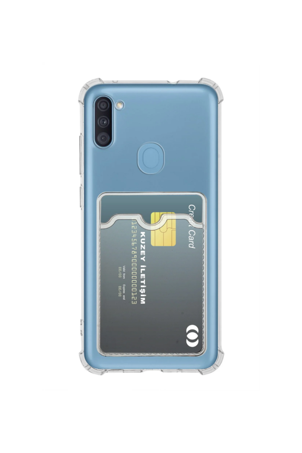 Samsung Galaxy M11 Kapak Kamera Korumalı Kartlıklı Darbe Emici Özellikli Şeffaf Silikon Kılıf