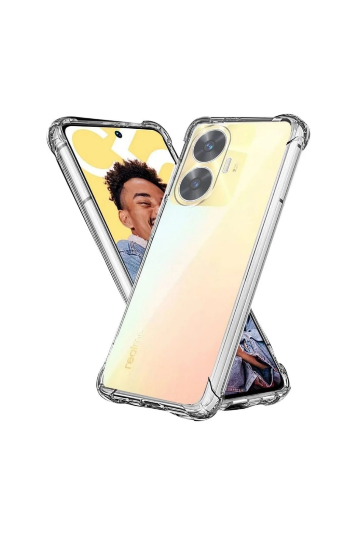 Realme C55 Kapak Kamera Korumalı Airbag Antishock Köşe Korumalı Şeffaf Silikon Kılıf