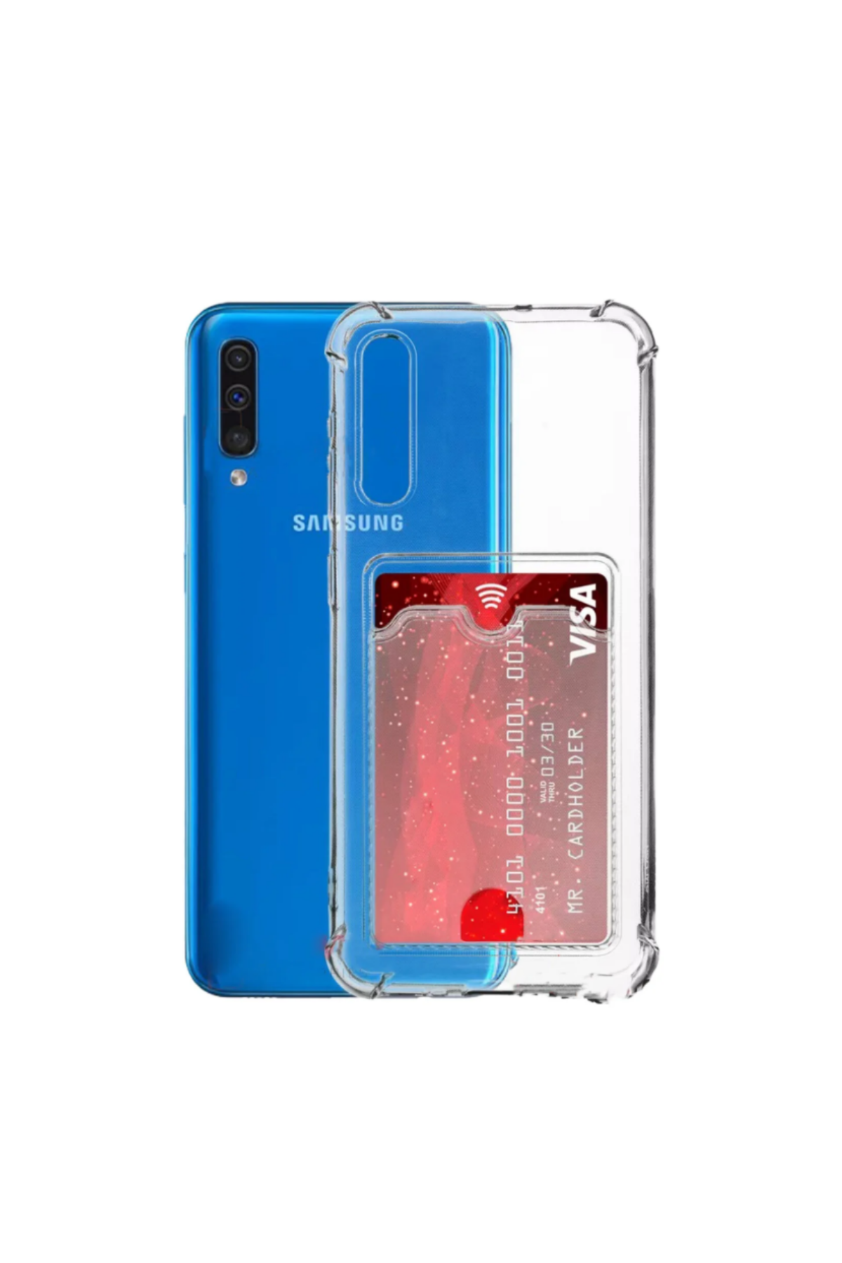 Samsung Galaxy A30S Kapak Kamera Korumalı Kartlıklı Darbe Emici Özellikli Şeffaf Silikon Kılıf