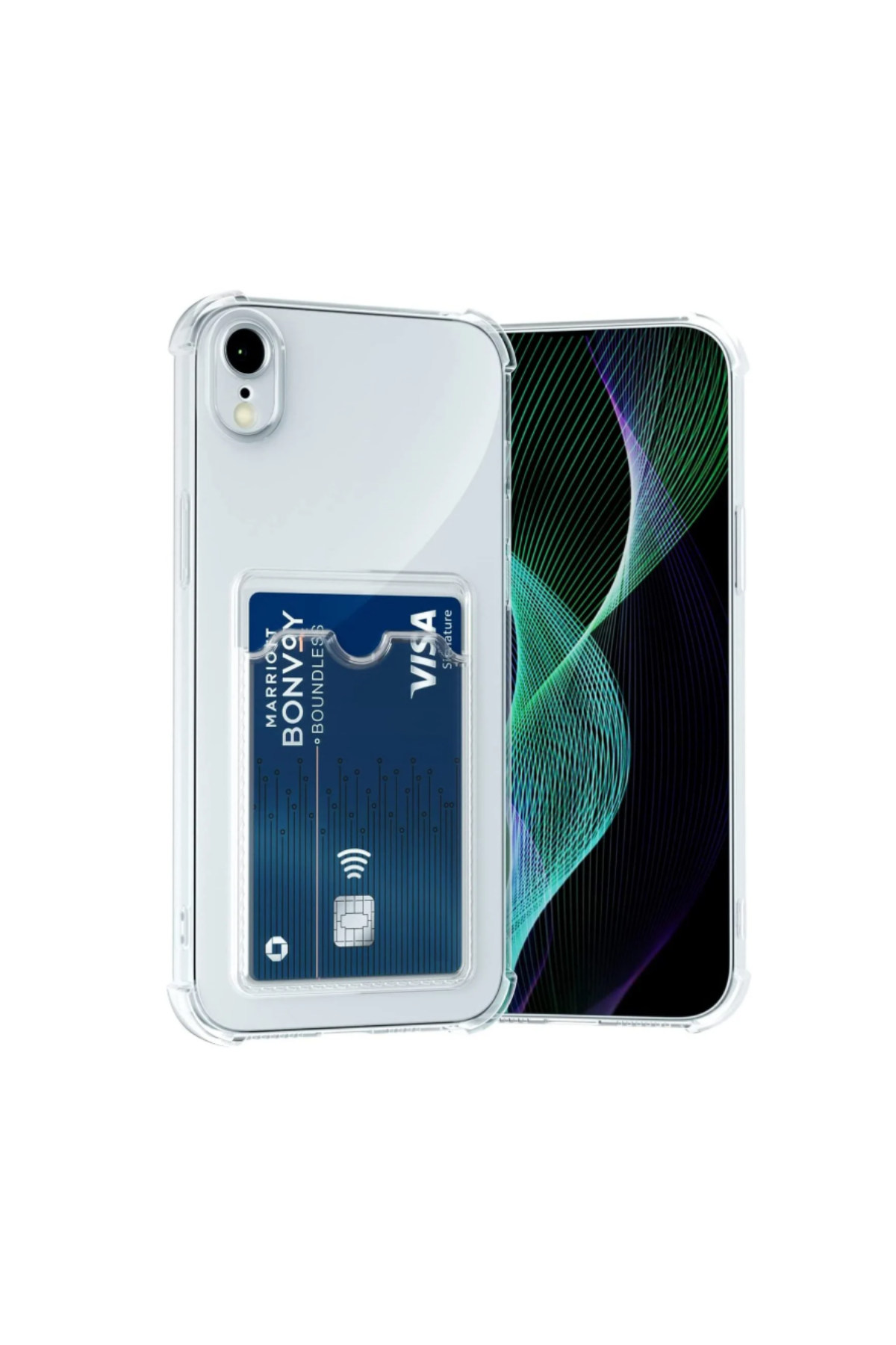 Apple iPhone XR Kapak Kamera Korumalı Kartlıklı Darbe Emici Özellikli Şeffaf Silikon Kılıf