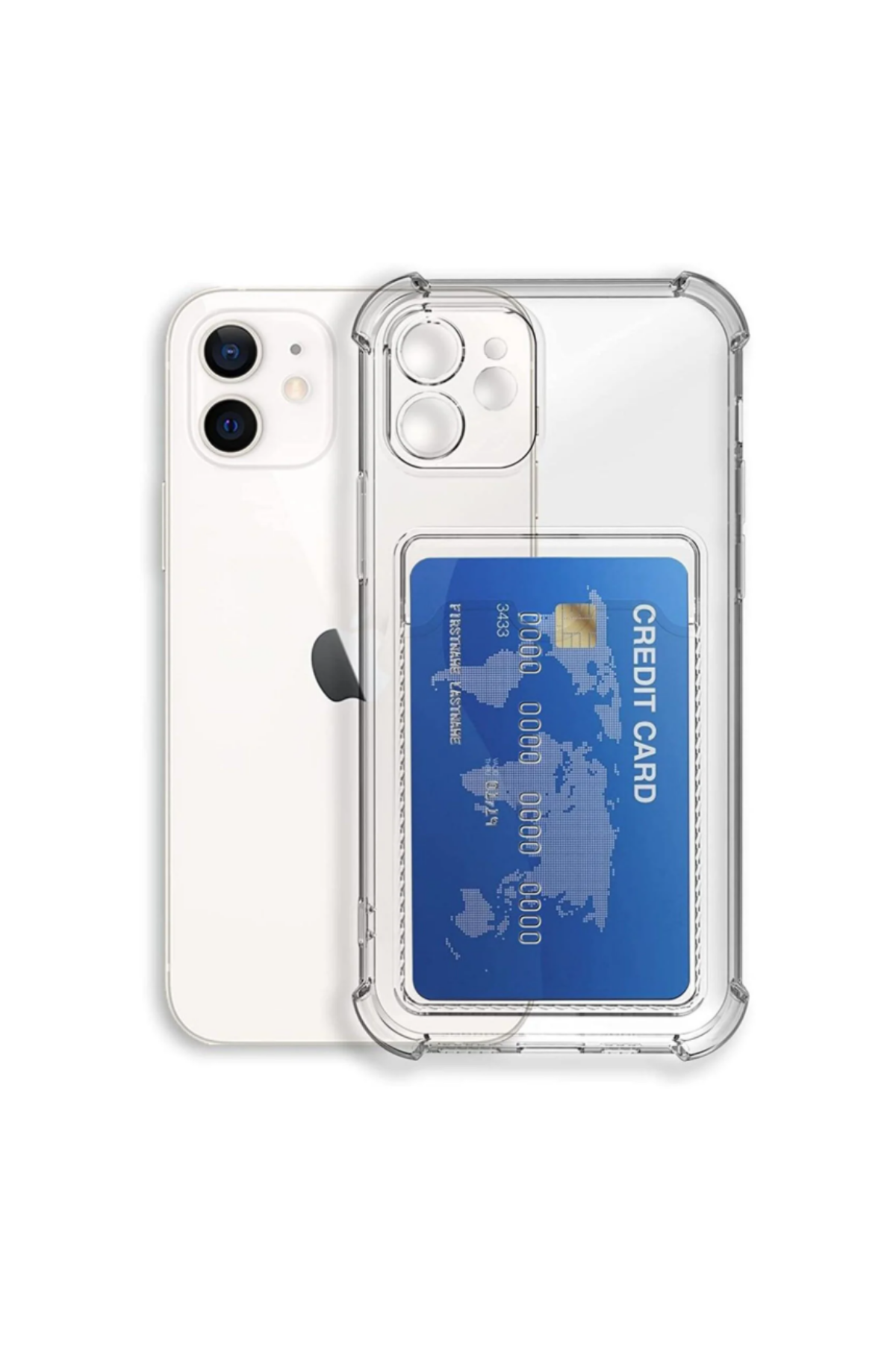 Apple iPhone 12 Mini Kapak Kamera Korumalı Kartlıklı Darbe Emici Özellikli Şeffaf Silikon Kılıf