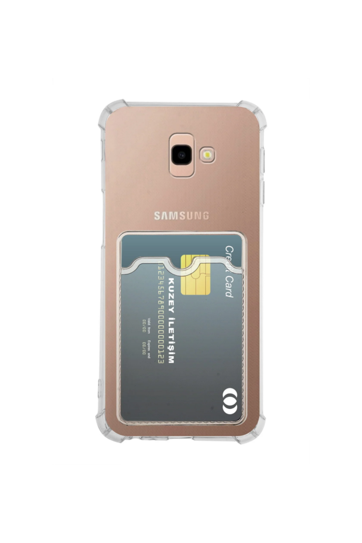 Samsung Galaxy J4 Plus Kapak Kamera Korumalı Kartlıklı Darbe Emici Özellikli Şeffaf Silikon Kılıf