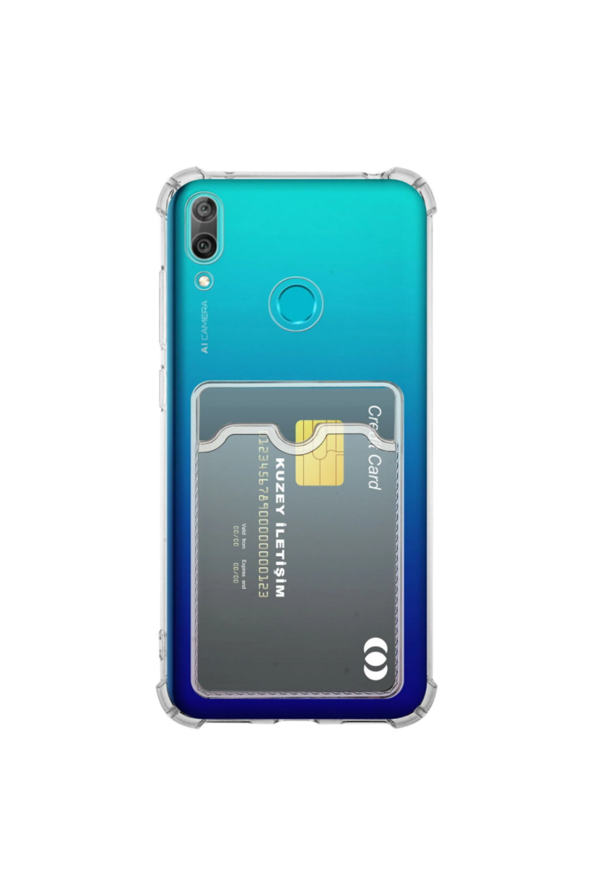 Huawei Y7 2019 Kapak Kamera Korumalı Kartlıklı Darbe Emici Özellikli Şeffaf Silikon Kılıf