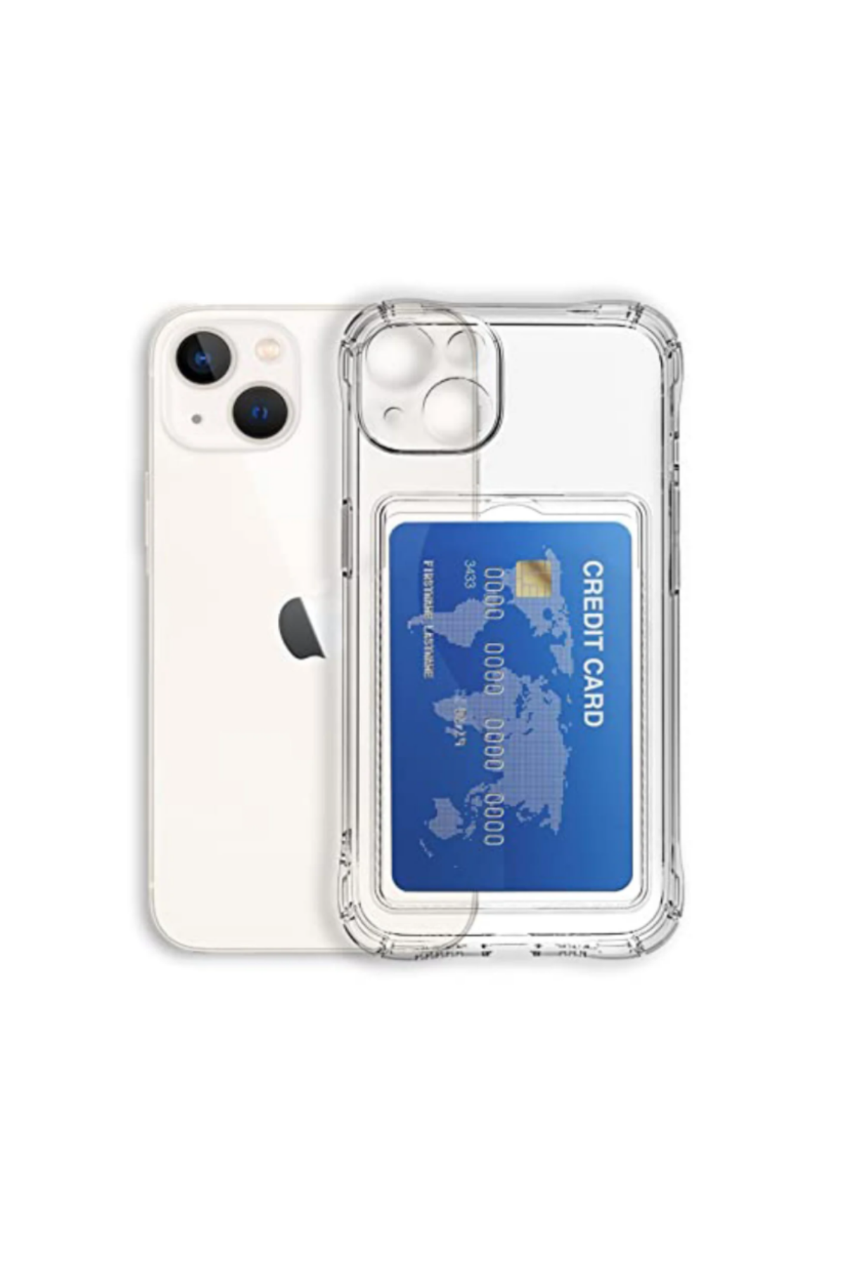 Apple iPhone 13 Mini Kapak Kamera Korumalı Kartlıklı Darbe Emici Özellikli Şeffaf Silikon Kılıf