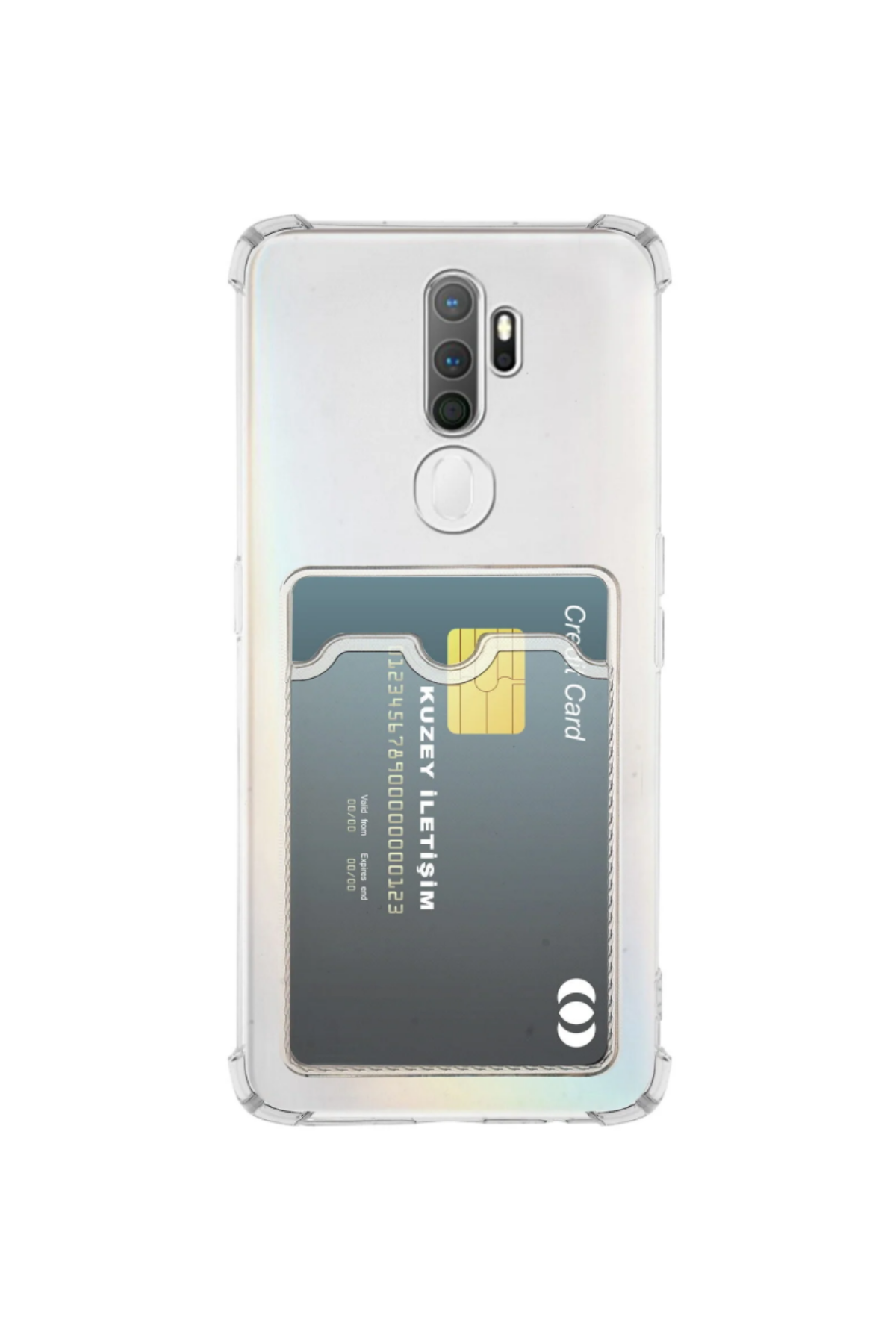 Oppo A9 2020 Kapak Kamera Korumalı Kartlıklı Darbe Emici Özellikli Şeffaf Silikon Kılıf