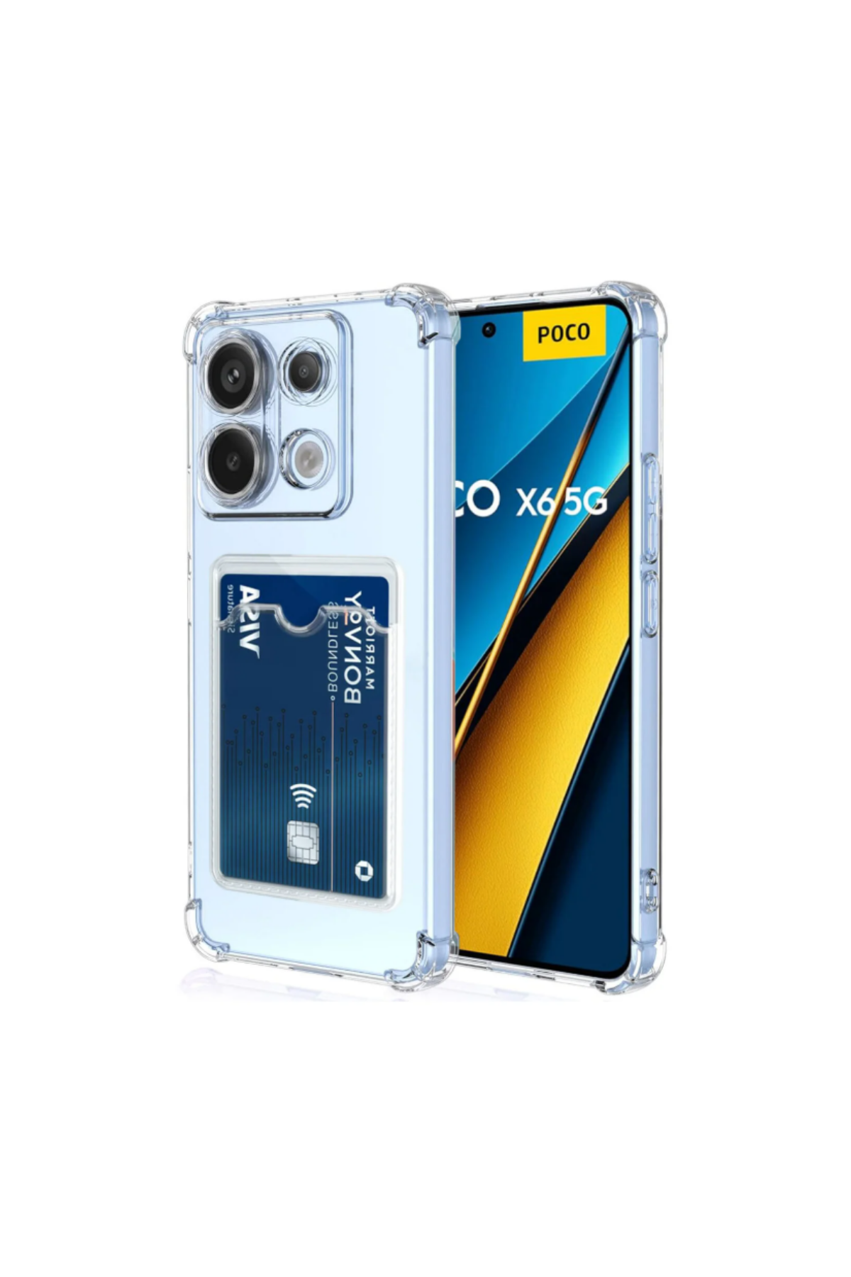 Poco X6 Kapak ile Uyumlu Kamera Korumalı Kartlıklı Darbe Emici Özellikli Şeffaf Silikon Kılıf