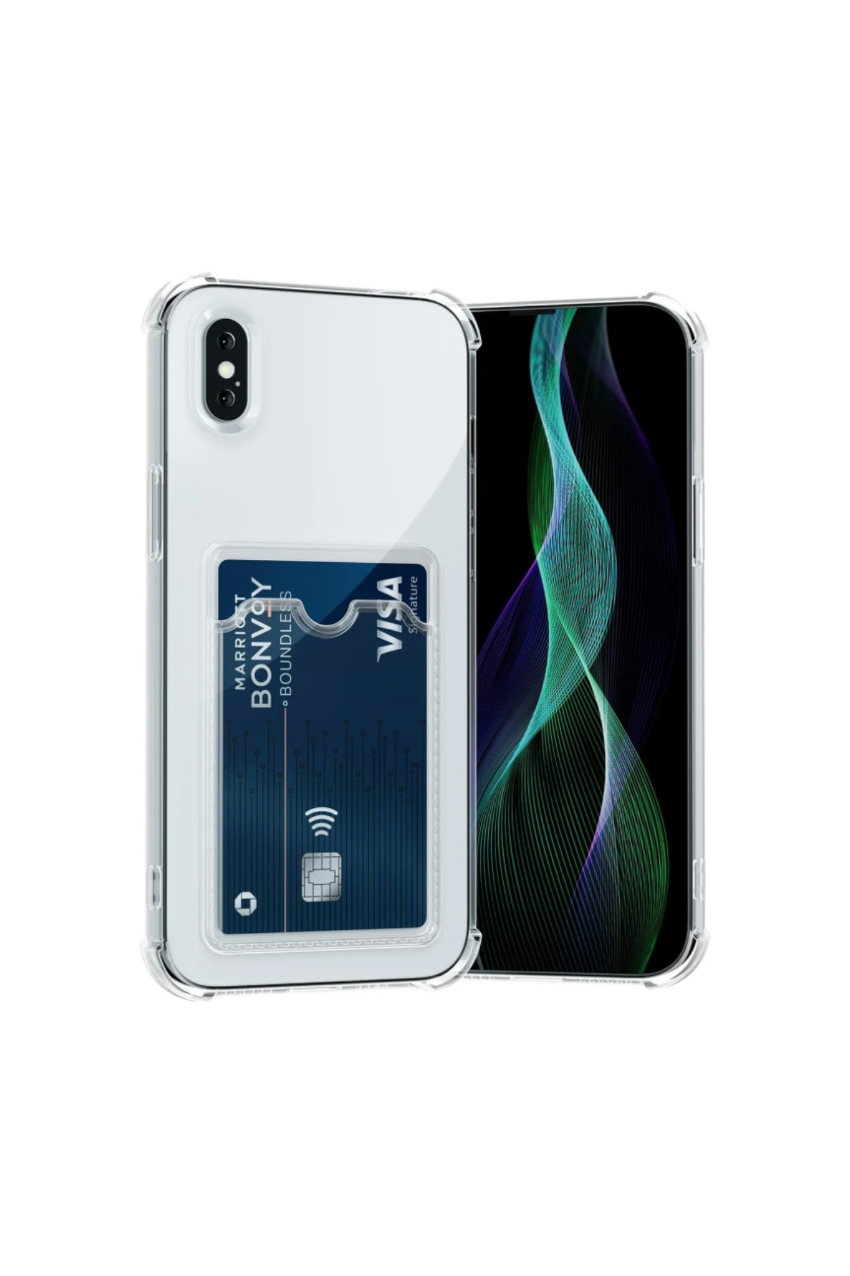 Apple iPhone XS Kapak Kamera Korumalı Kartlıklı Darbe Emici Özellikli Şeffaf Silikon Kılıf