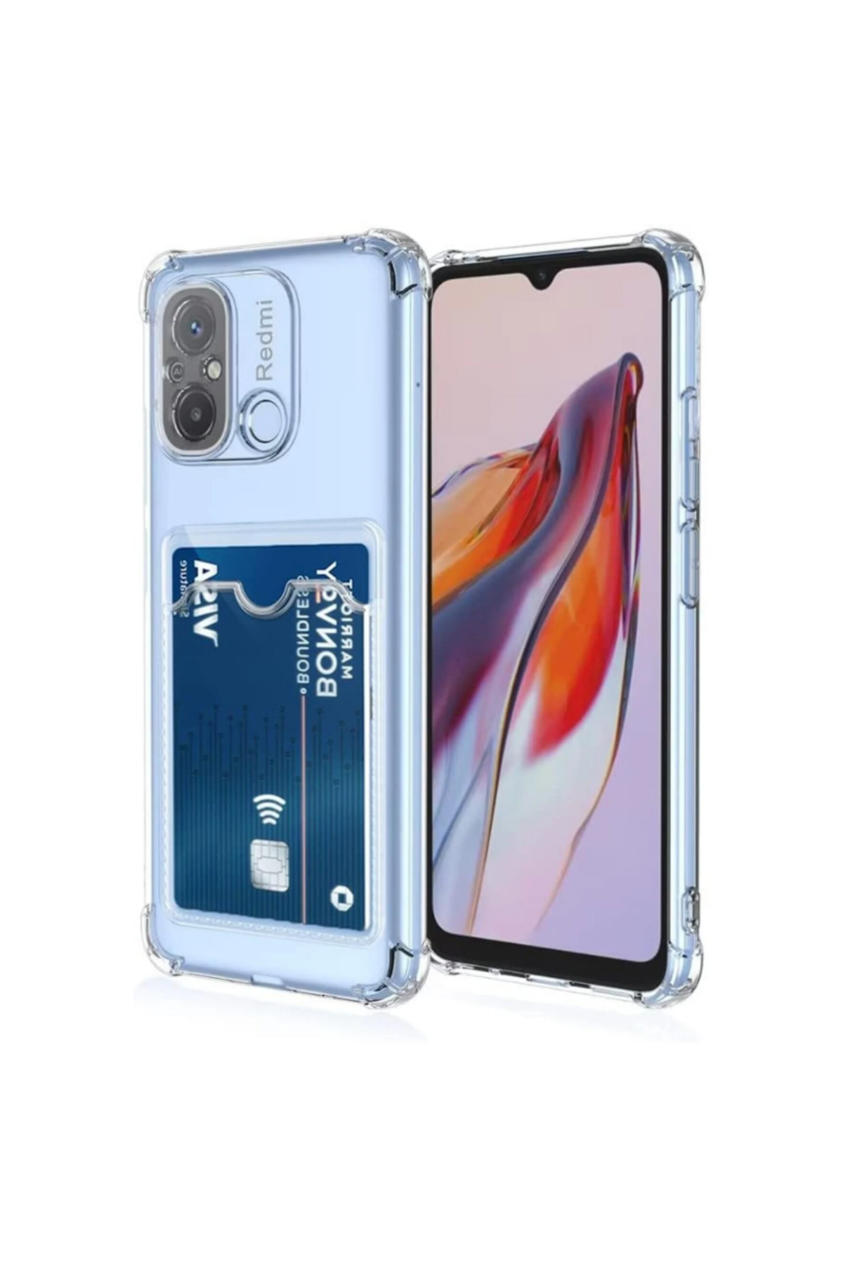 Xiaomi Redmi 12C Kapak Kamera Korumalı Kartlıklı Darbe Emici Özellikli Şeffaf Silikon Kılıf