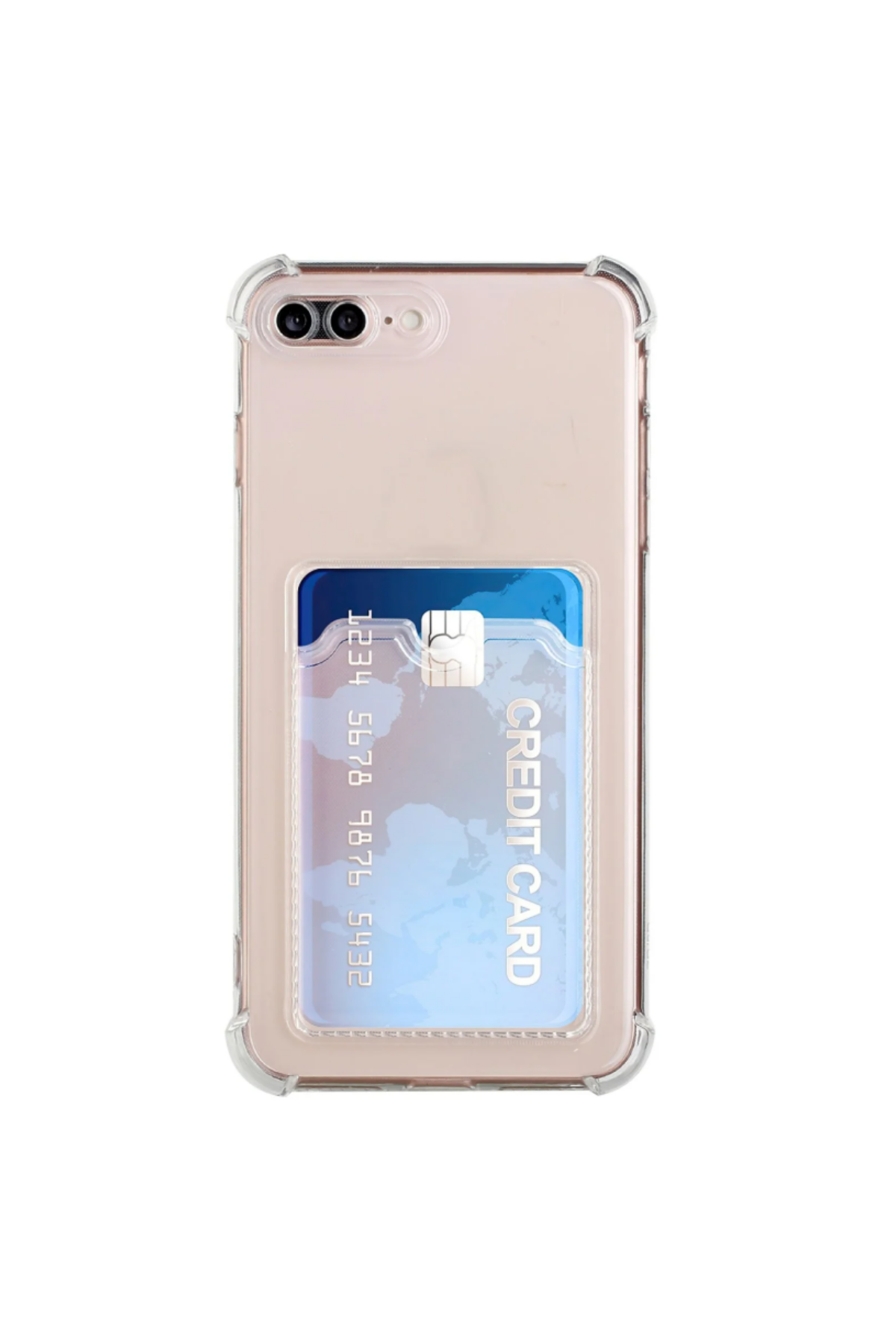 Apple iPhone 7 Plus Kapak Kamera Korumalı Kartlıklı Darbe Emici Özellikli Şeffaf Silikon Kılıf