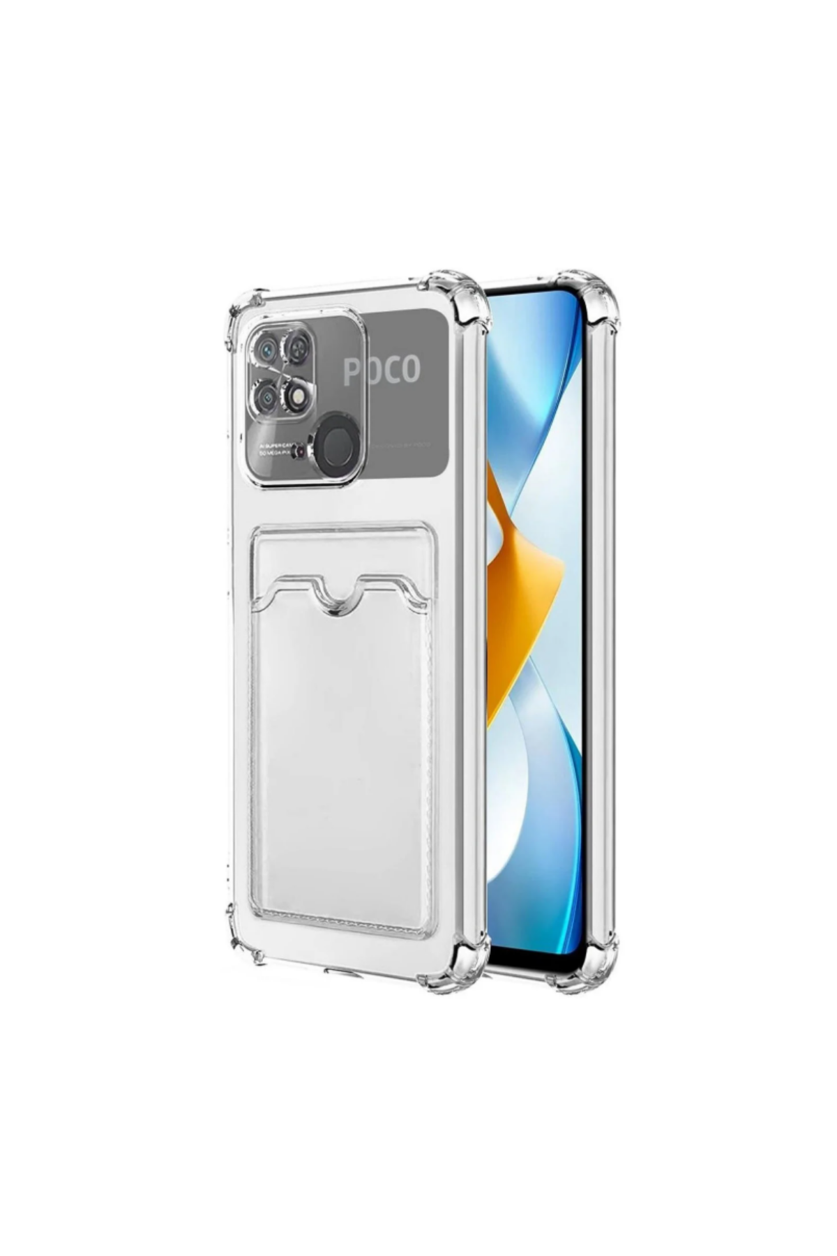 Xiaomi Poco C40 Kapak Kamera Korumalı Kartlıklı Darbe Emici Özellikli Şeffaf Silikon Kılıf