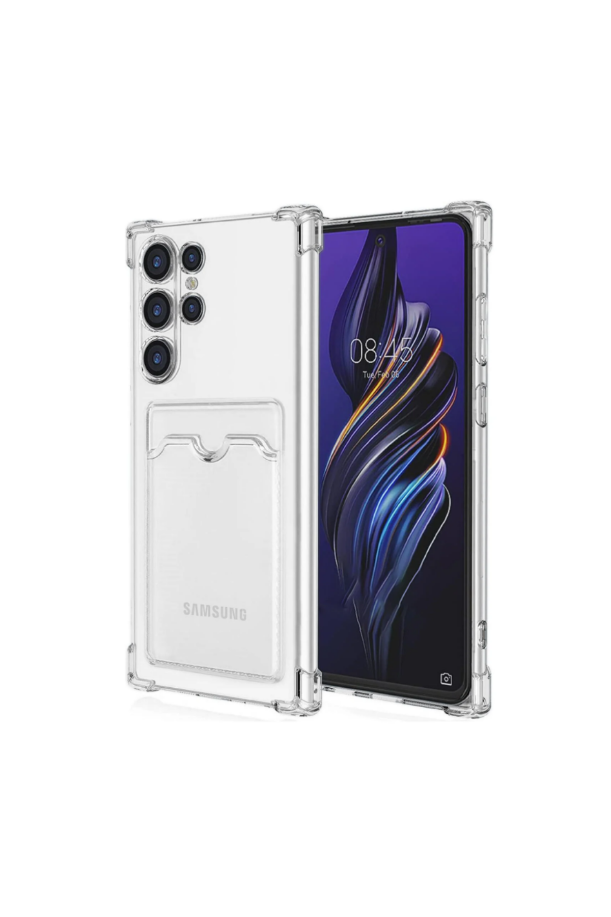 Samsung Galaxy S24 Ultra Kapak Kamera Korumalı Kartlıklı Darbe Emici Özellikli Şeffaf Silikon Kılıf