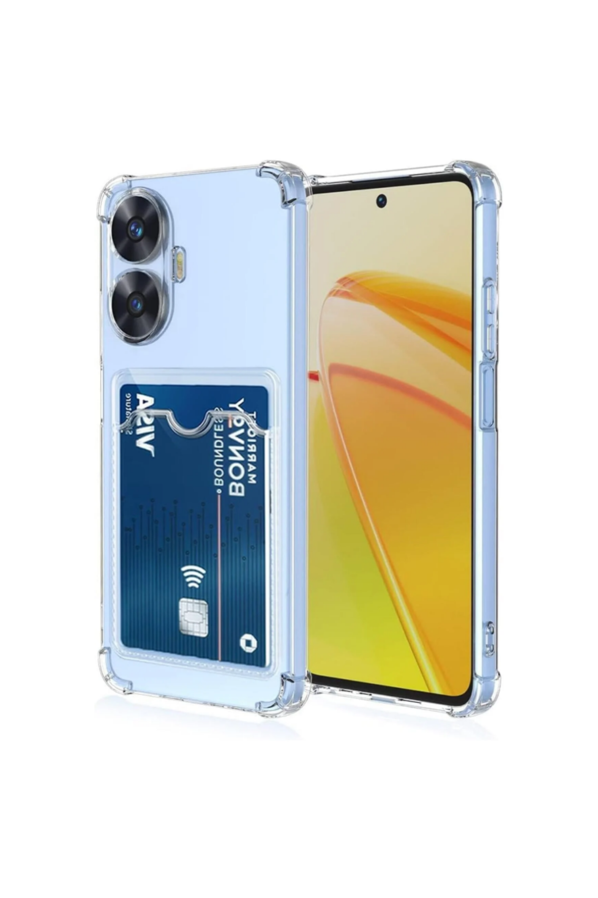 Realme C55 Kapak Kamera Korumalı Kartlıklı Darbe Emici Özellikli Şeffaf Silikon Kılıf