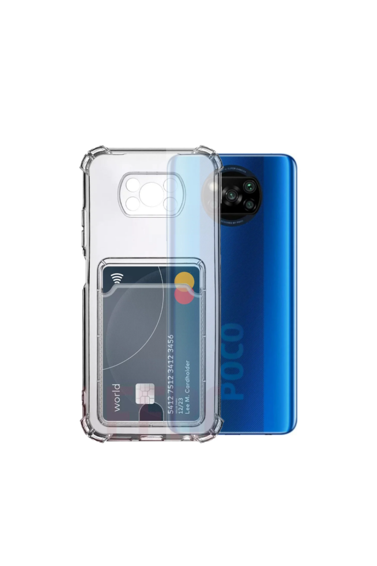 Xiaomi Poco X3 Pro Kapak Kamera Korumalı Kartlıklı Darbe Emici Özellikli Şeffaf Silikon Kılıf